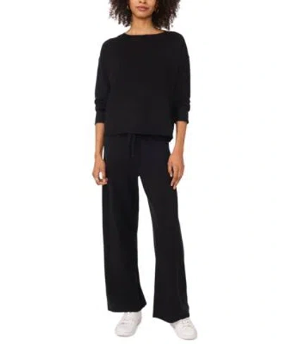 Vince Camuto Womens Mid Rise Straight Leg Sweatpants Ribbed Trim Crewneck Sweater In Black