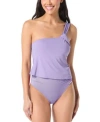 Vince Camuto Womens One Shoulder Tankini Top High Waisted Bikini Bottoms In Lavender