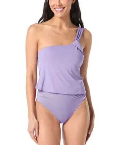 Vince Camuto Womens One Shoulder Tankini Top High Waisted Bikini Bottoms In Lavender