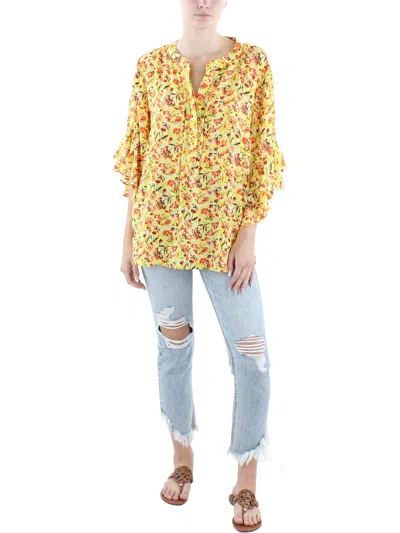 Vince Camuto Womens Pintuck Floral Print Blouse In Yellow