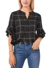 Vince Camuto Windowpane Ruffle Sleeve Popover Top In Black