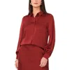 Vince Camuto Womens Long Sleeve Satin Button Front Top Midi Skirt In Red