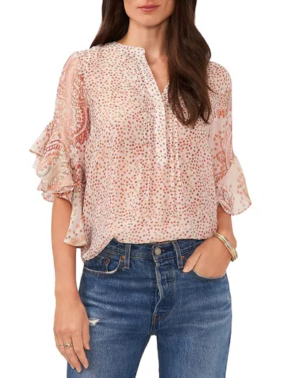 Vince Camuto Womens Printed 3/4 Placket Blouse In Pink