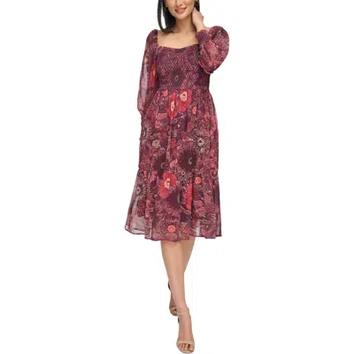 Vince Camuto Womens Printed Calf Midi Dress In Pink