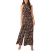 Vince Camuto Womens Printed Chiffon Jumpsuit In Rich Black