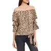 Vince Camuto Womens Printed Chiffon Off The Shoulder In Brown