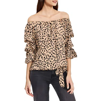 Vince Camuto Womens Printed Chiffon Off The Shoulder In Brown