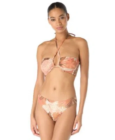Vince Camuto Womens Printed Crossover Neck Top High Cut Swim Bottoms In Multi