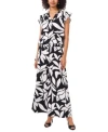 Vince Camuto Printed Square-neck Smocked-back Maxi Dress In Rich Black