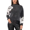 Vince Camuto Placed Floral Jacquard Funnel Neck Sweater In Black