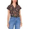 Vince Camuto Floral Short Sleeve Georgette Top In Black