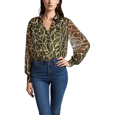 Vince Camuto Womens Printed Satin Blouse In Green