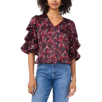 Vince Camuto Womens Printed Satin Blouse In Deep Sangria