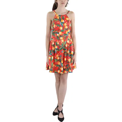 Vince Camuto Womens Printed Scuba Fit & Flare Dress In Red