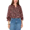 Vince Camuto Floral Metallic Split Neck Top In Black