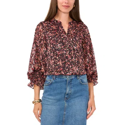 Vince Camuto Womens Printed Sheer Blouse In Black