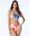 Vince Camuto Womens Printed Square Neck Bikini Top Convertible Bottoms In Multi