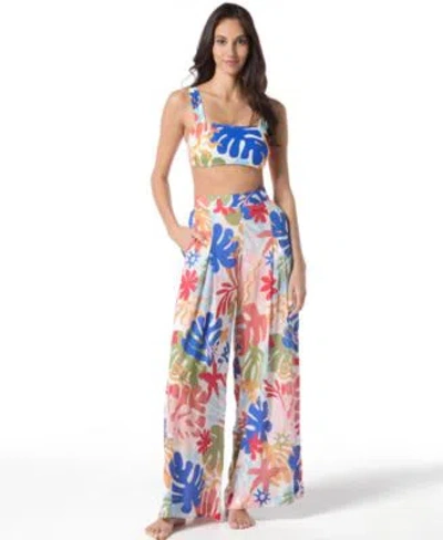 Vince Camuto Womens Printed Square Neck Bikini Top Cover Up Pants In Multi