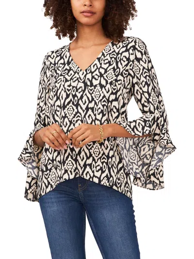 Vince Camuto Womens Printed V-neck Blouse In Black