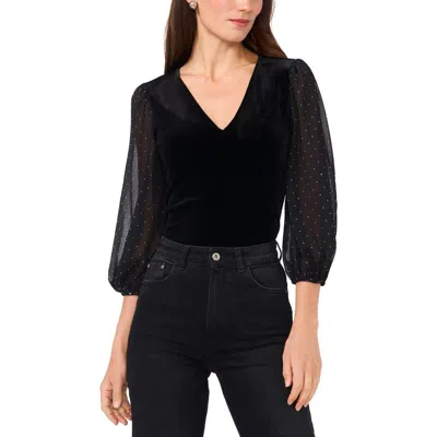Vince Camuto Womens Rhinestone Velvet Blouse In Black