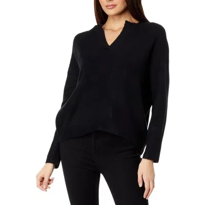 Vince Camuto Womens Ribbed Split Neck V-neck Sweater In Black