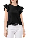 Shop Vince Camuto Womens Ruffled Sleeve Crewneck T-shirt In Black