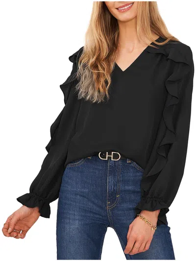 Vince Camuto Womens Ruffles V Neck Blouse In Black