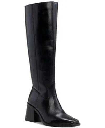 Vince Camuto Womens Sangeti Snip Toe Block Heel Knee High Boots Regular Narrow Calf Wide Extra Wide Calf In Burnt Sugar Suede