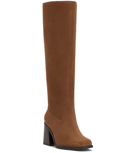 Vince Camuto Womens's Sangeti Snip-toe Block-heel Wide-calf Knee-high Boots In Brown