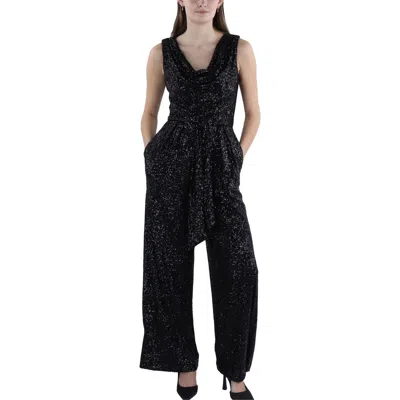 Vince Camuto Womens Sequin Cowl Neck Jumpsuit In Black