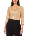 Vince Camuto Womens Sequined Cowlneck 3 4 Sleeve Top Xxs 3x In Gold