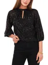 Vince Camuto Sequin Keyhole Neck Blouse In Black