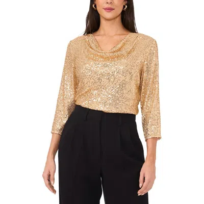 Vince Camuto Womens Sequined Mesh Blouse In Gold