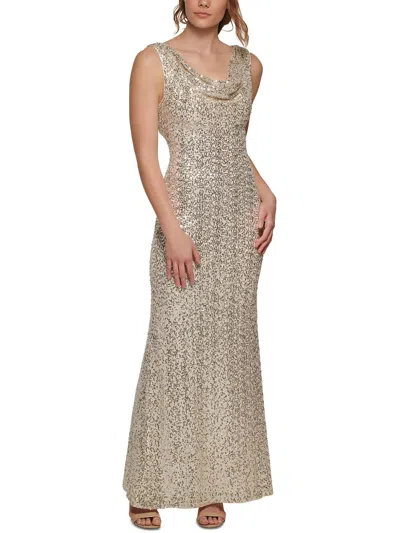 Vince Camuto Womens Sequined Mesh Evening Dress In Beige