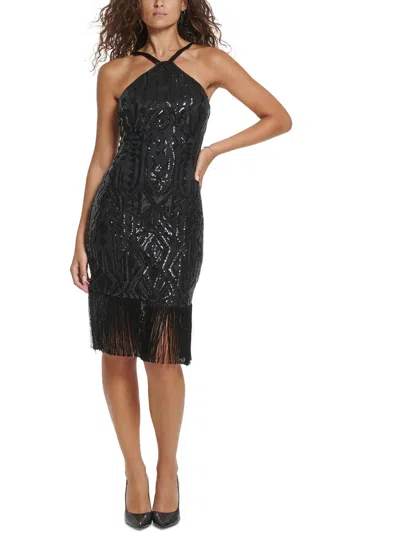 Vince Camuto Womens Sequined Midi Sheath Dress In Black