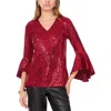Vince Camuto Women's Sequined V-neck Bell-sleeve Top In Multi