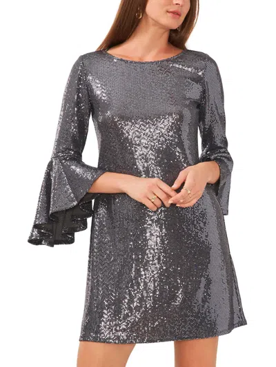 Vince Camuto Womens Sequined Short Cocktail And Party Dress In Silver