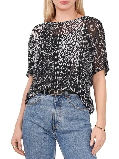 Vince Camuto Womens Sheer Crewneck Blouse In Black