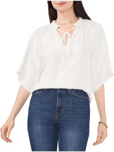 Vince Camuto Womens Sheer Ruffle Split Neck Blouse In White