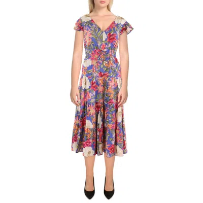 Vince Camuto Womens Smocked Polyester Midi Dress
