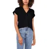 Vince Camuto Split Neck Georgette Top In Black