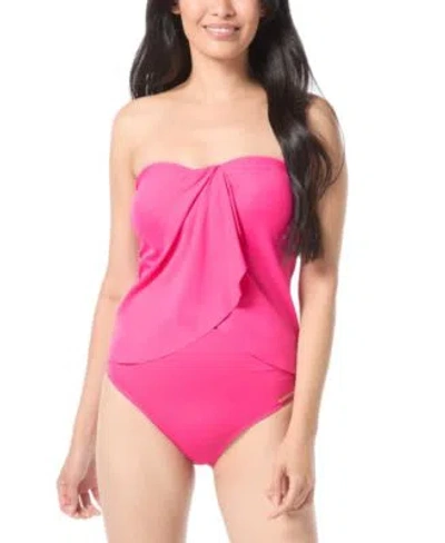 Vince Camuto Womens Strapless Draped Tankini Top Bottoms In Black