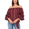 Vince Camuto Plus Size Striped Off The Shoulder Bubble Sleeve Tie Front Blouse In Multi