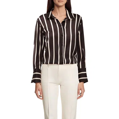 VINCE CAMUTO WOMENS STRIPED POLYESTER BUTTON-DOWN TOP