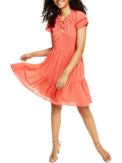 Vince Camuto Womens Tiered Mini Fit & Flare Dress In Pink