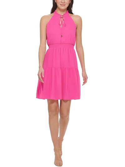 Vince Camuto Womens Tiered Mini Halter Dress In Pink
