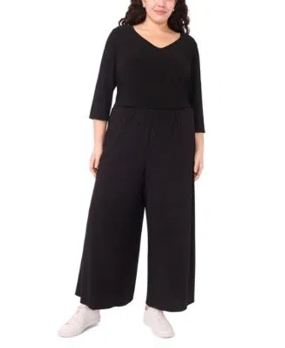 Vince Camuto Womens V Neck 3 4 Sleeve Top With Back Keyhole Pull On Wide Leg Pant In Rich Black