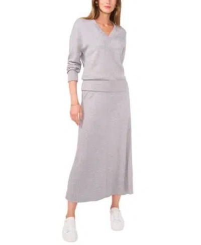 Vince Camuto Womens V Neck Long Sleeve Sweater Maxi Skirt In Granite