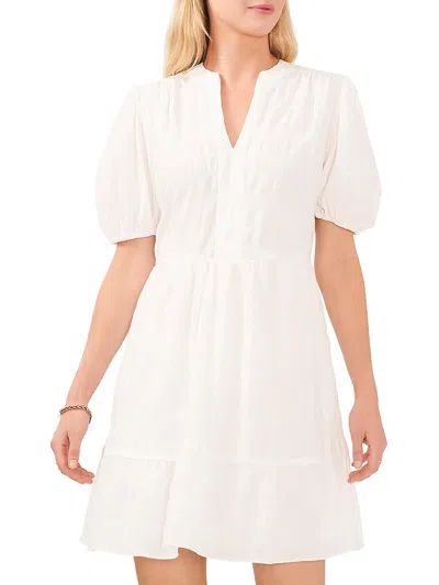 Vince Camuto Womens V-neck Mini Babydoll Dress In White