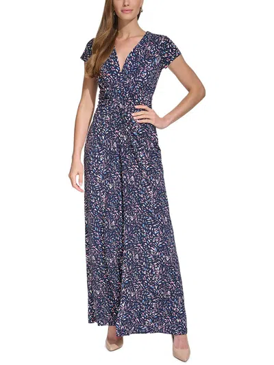 Vince Camuto Womens V-neck Short Sleeves Jumpsuit In Multi